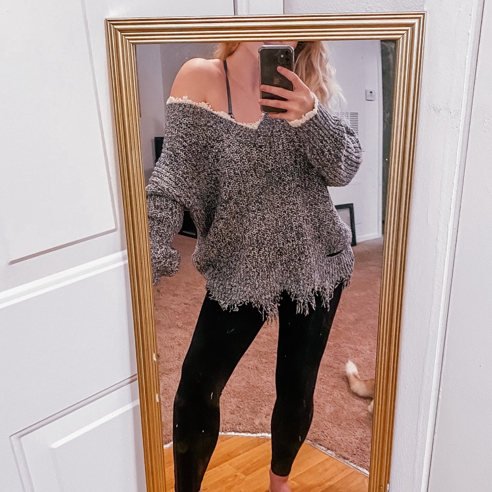 Wildfox oversized gray distressed sweater